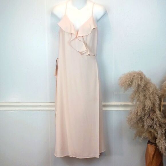 1. State blush pink ruffle V neck strappy true wrap midi dress sz 10 Balletcore - Picture 1 of 9
